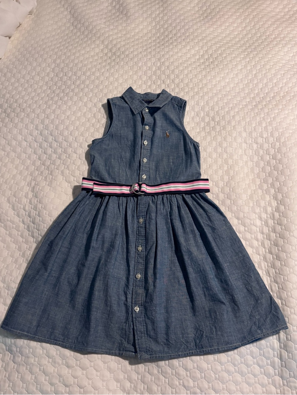 Polo by Ralph Lauren Girls' Sleeveless Chambray Dress with Striped Belt - Size 7
